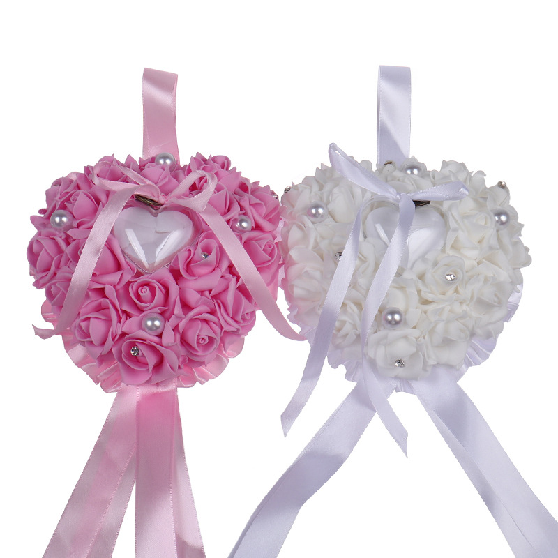 Ring Bearer Pillow - Caja de anillo con flores rosas