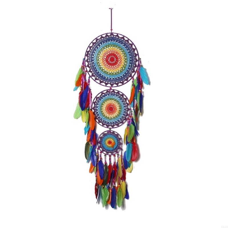 Indian Wedding Supply - Atrapasueños de plumas de tres anillos