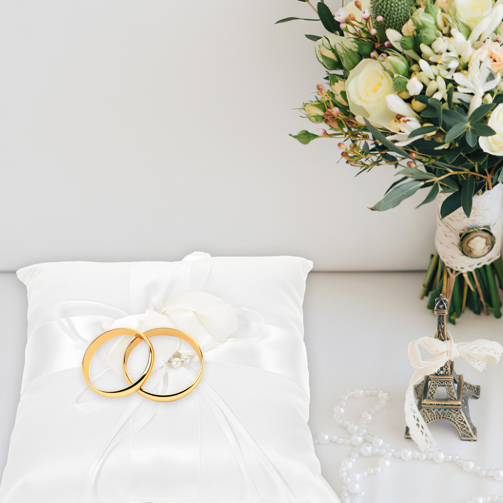 Almohada de satén blanca elega - Ring Bearer Pillow reseña y precio